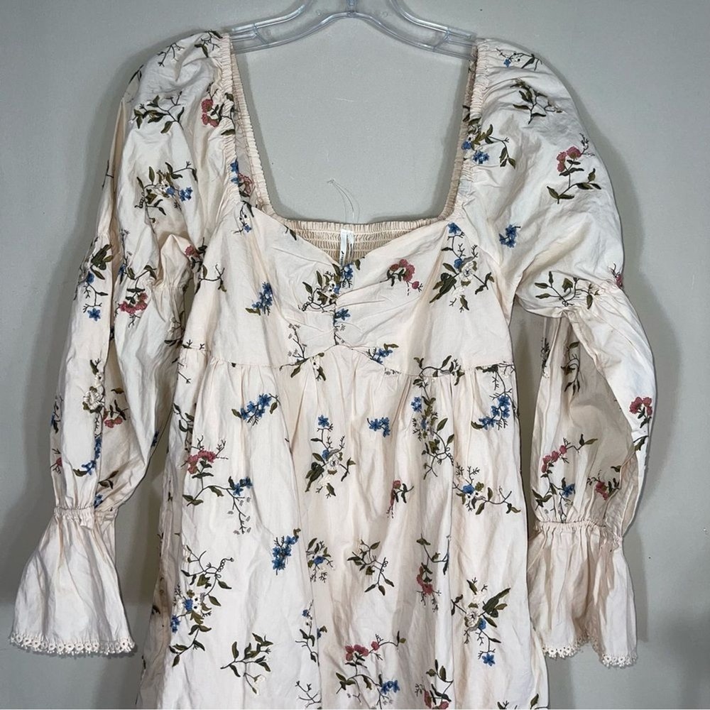 Anthropologie embroidered long sleeve mini floral peasant baby doll dress XS - Picture 9 of 15